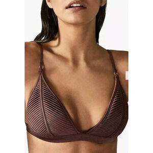 Reiss Raquel Pleat Detail Bikini Top Dark Brown